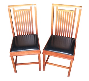 Pair of Frank Lloyd Wright style slatted chairs