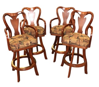 Set 4 swivel arm stools with brass foot rests