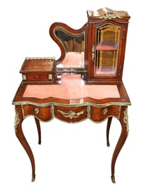 Elaborate antique French ladies vanity with curio top