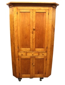 Beautiful antique tiger maple corner cabinet