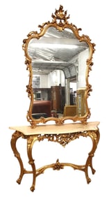 Italian highly ornate console and match mirror