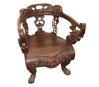 Antique Chinese solid mahogany Asian arm chair