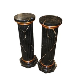 Pair of faux marble finish round fluted pedestals