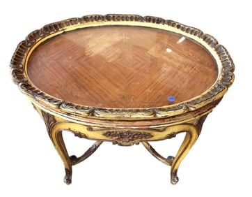 Vintage carved glass top french serving table