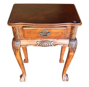 Mahogany 1 drawer side table with carved legs