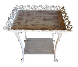 Cast aluminum fancy two tier accent table