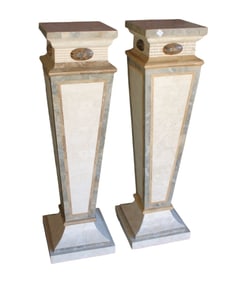 Pair cultured laminate marble top pedestals attrib. Maitland Smith