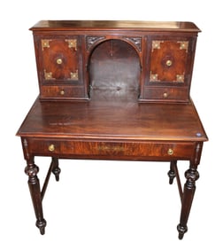 Vintage walnut ladies desk with hooded fitted top