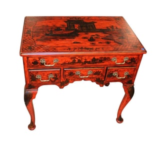 Asian original red paint queen anne low boy