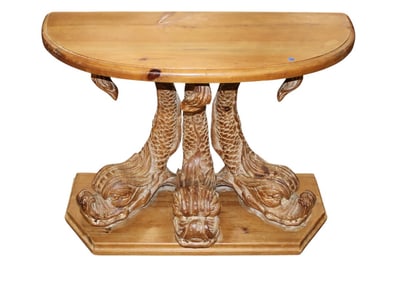 Vintage hand carved 3 fish base decorator console