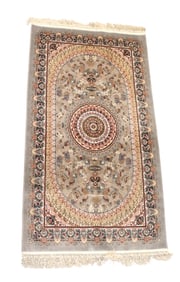 Beautiful hand knotted silk rug with fringe 60" x 33.5"