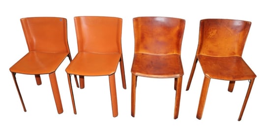 Fasem Italy set 4 mid century leather wrapped chairs