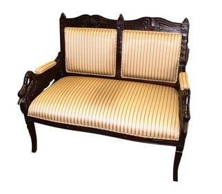 Beautiful upholstered swan carved settee
