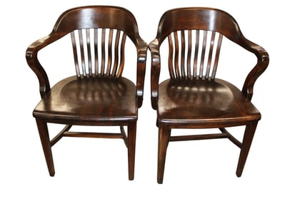 Pair vintage barrel back office chairs, match lot 243