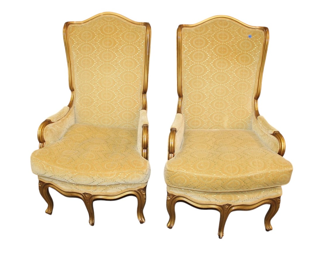Pair vintage upholstered high back fire side chairs (1 of 7)