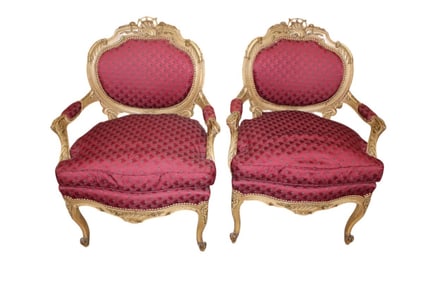 Fantastic pair antique French carved arm chairs