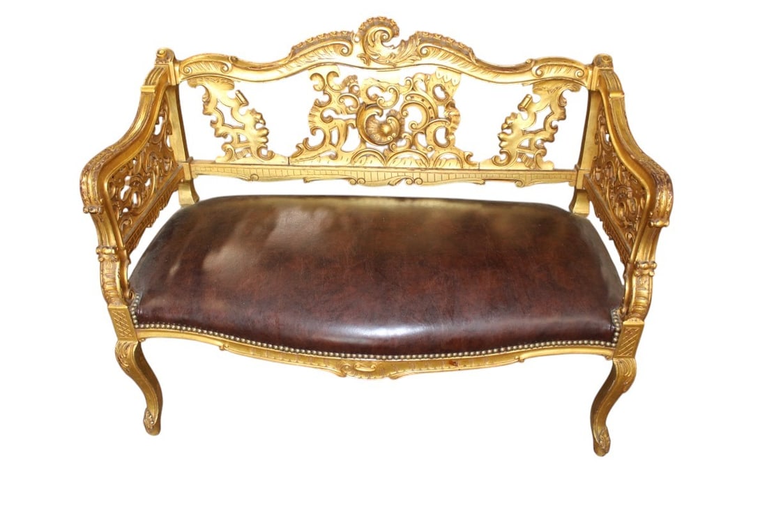 Antique highly carved French double arm bench (1 of 5)