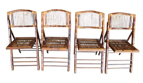 Set of 4 vintage bamboo folding chairs