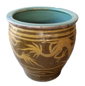 Chinese dragon vintage decorated clay planter