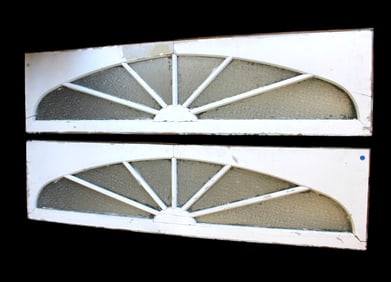 2 antique etched arched transom windows 62.5 x 16