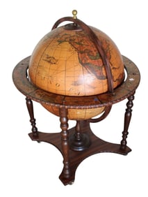 Vintage lift top world globe bar