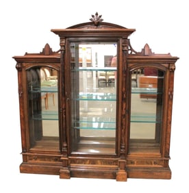Nice Victorian antique burl walnut display bookcase