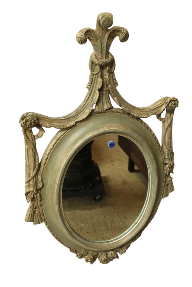 Semi antique Italian paint decorated carved mirror (1 of 3)