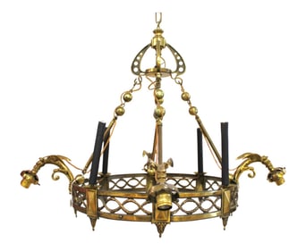 Vintage wing griffin brass 8 burner chandelier