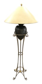 Decorated iron urn pole lamp attrib. Maitland Smith