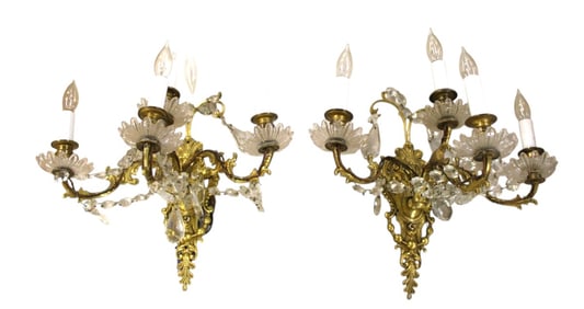 Pair antique 4 burner brass lion head wall sconces