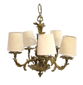 French antique brass 5 burner fixture with ceiling medallion