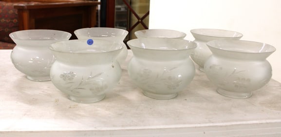 Set 7 grape etched glass semi antique light fixture shades