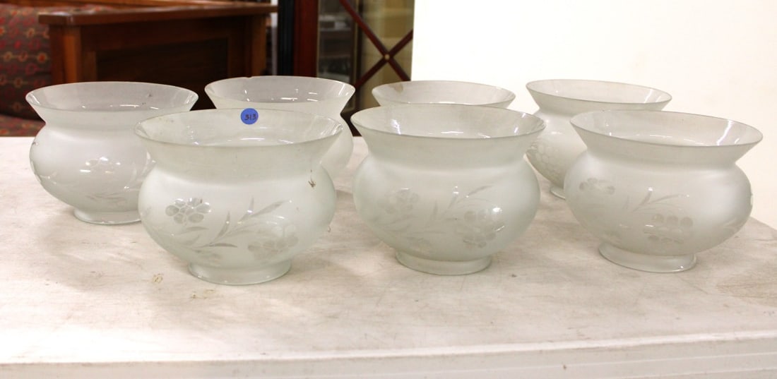 Set 7 grape etched glass semi antique light fixture shades (1 of 4)