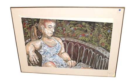 Watercolor style framed artwork titled the Model with Brook