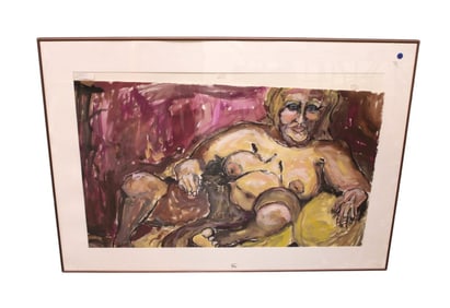 Watercolor style print under glass in MCM metal frame