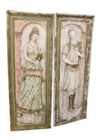 Pair vtg molded fiberglass/composition framed figures
