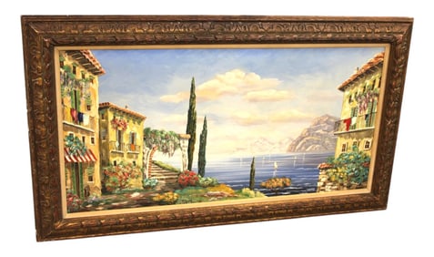 Vintage oil on canvas in carved oak frame sg Sandimi