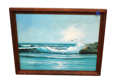 Oil on canvas of sea scape signed Winslan in frame