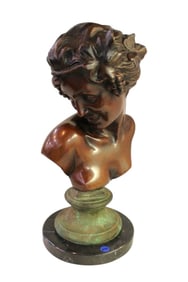 Vintage sg A. SeLuca bronze lady bust on marble base