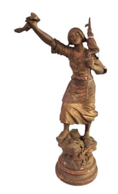 Antique white metal statue figure on wooden base