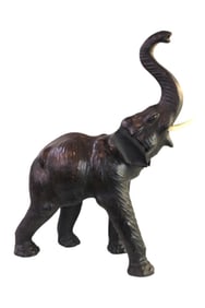 Vintage leather wrapped elephant with tusks 32x36x11