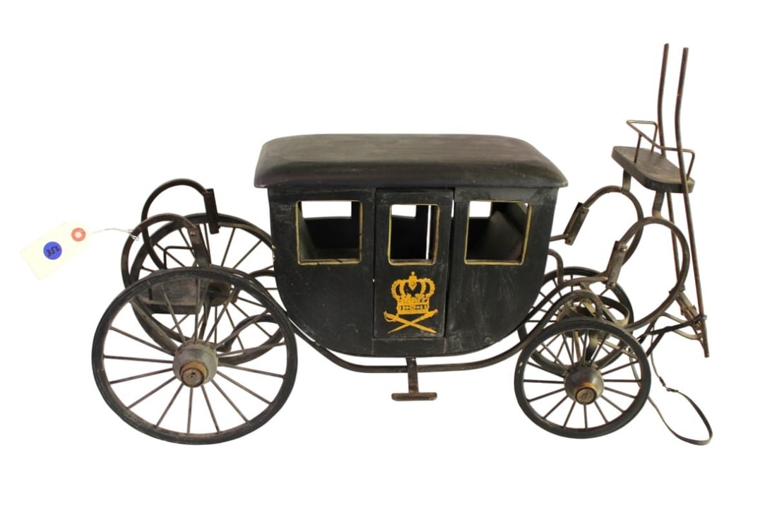 Vintage miniature wooden royal carriage 14x42x9: Vintage miniature wooden royal carriage. 14"h x 42"l x 9"w