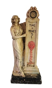 Vintage chalk figural clock, Time is Money