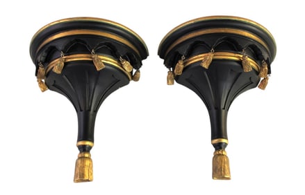 Pair of half moon wall shelves with tassels