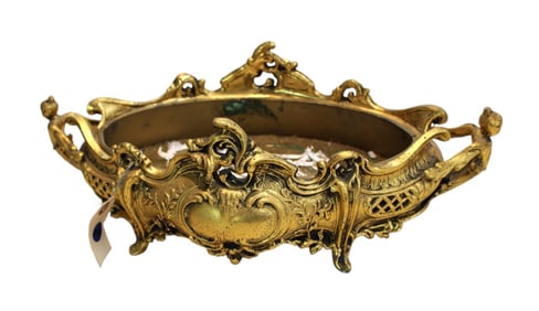 Vintage French bronze center bowl with faux flowers