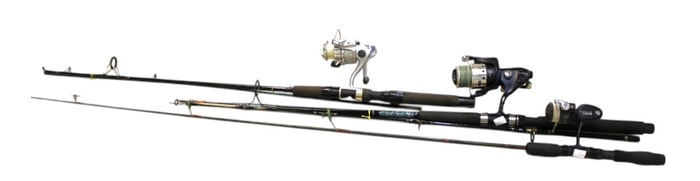 3 fishing rods & reels: Amtak w/Daiwa, Jarvis Walker w/Coronado, Kunnan graphite w/Mitchels