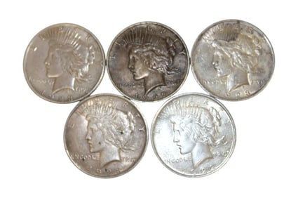 5 US Peace Dollars: 1923 1923 1923 1922 1922