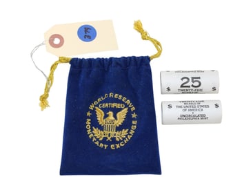 Phila mint uncir 2 rolls of 25 nickels US of Amer in blue velvet pouches