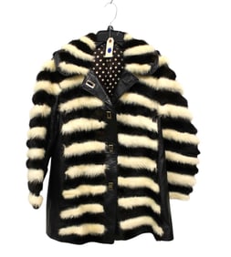 Vintage retro short fur and leather coat with polka dot lining