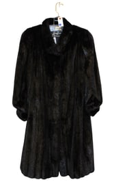 Beautiful black natural mink long fur coat, Denmark, bemberg lined